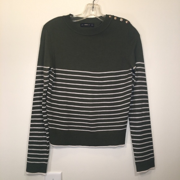 Zara Sweaters - Zara Olive Green Striped Sweater